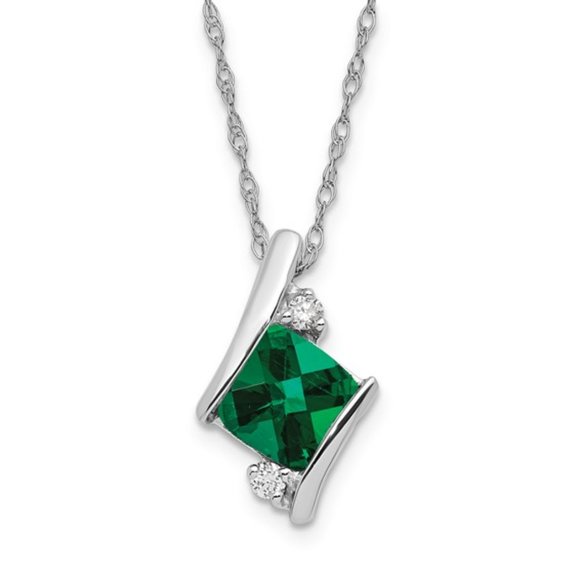 Sterling Silver Gemstone & Diamond Charm Pendant Necklace Square Checkerboard - Picture 8 of 16